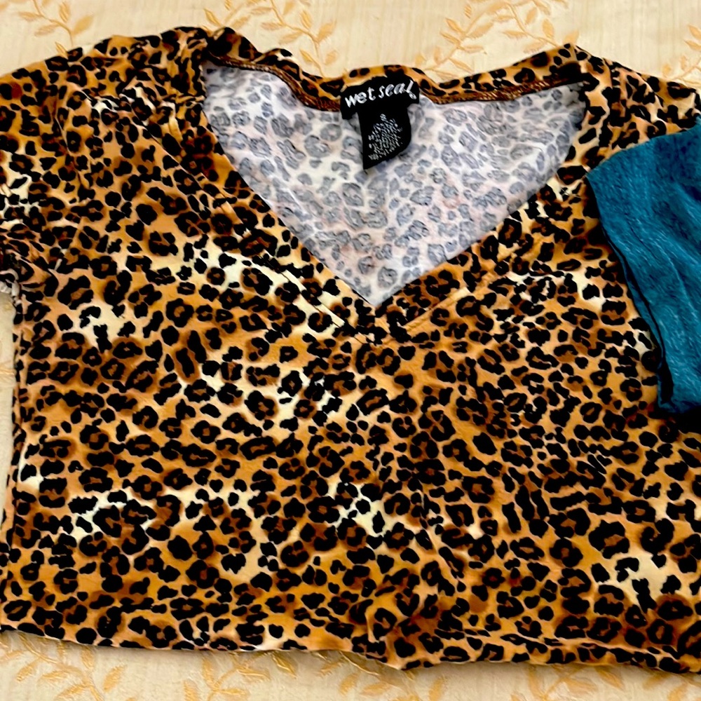2for1. sexy V-neck baby tee style,size S,slim fit,one leopard,one greenish blue